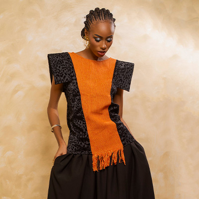 Boubou Signature Ébène — noir et manches rouille